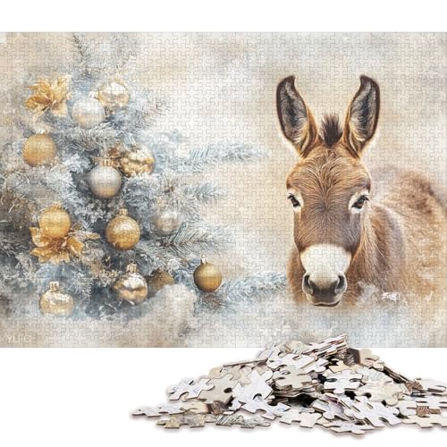 1000-teiliges Puzzle, Weihnachts-Esel, kreatives quadratisches Puzzle für Kinder und Holzpuzzle, Spielzeug, Denkspiel, 1000 Teile (75 x 50 cm) von WXMMoney