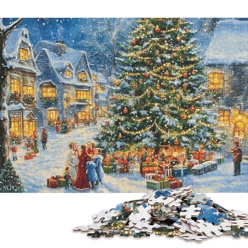 1000-teiliges Puzzle, Weihnachts-Stadtplatz-Puzzle für Kinder und Holzpuzzle, Lernspielzeug, Familienspiele, 1000 Teile (75 x 50 cm) von WXMMoney