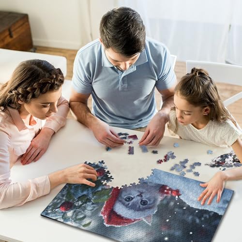 1000-teiliges Puzzle, Weihnachtskatze, kreatives quadratisches Puzzle für Kinder und Holzpuzzle, Spielzeug, Denkspiel, 1000 Teile (75 x 50 cm) von WXMMoney