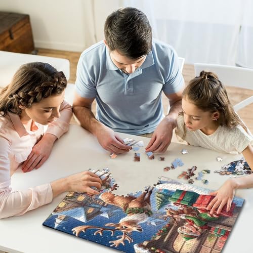 1000-teiliges Puzzle „Frohe Weihnachten“, kreatives quadratisches Puzzle für Kinder und Holzpuzzle, Spielzeug, Denkspiel, 1000 Teile (75 x 50 cm) von WXMMoney