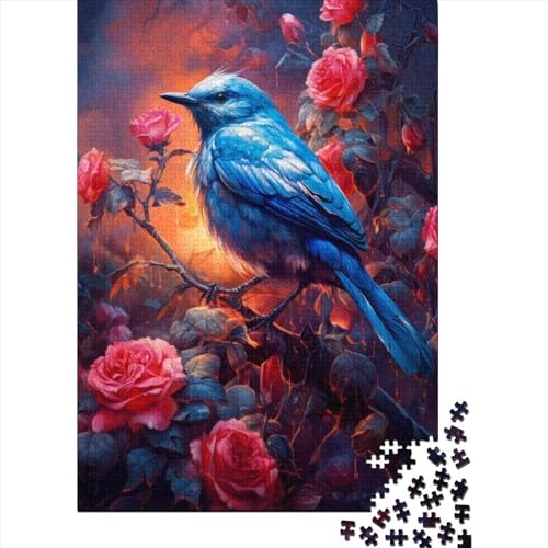 1000-teiliges Puzzle „Süßer Kleiner Blauer Vogel“ 1 Puzzle für Kinder, Spielzeug, Herausforderungsspiel, Puzzle, kreative Puzzles, Wanddekoration (75 x 50 cm) von WXMMoney