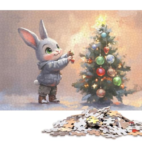 1000-teiliges Puzzle Weihnachtshase Kreatives quadratisches Puzzle für Kinder und Holzpuzzle Spielzeug Denkspiel 1000 Teile (75 x 50 cm) von WXMMoney