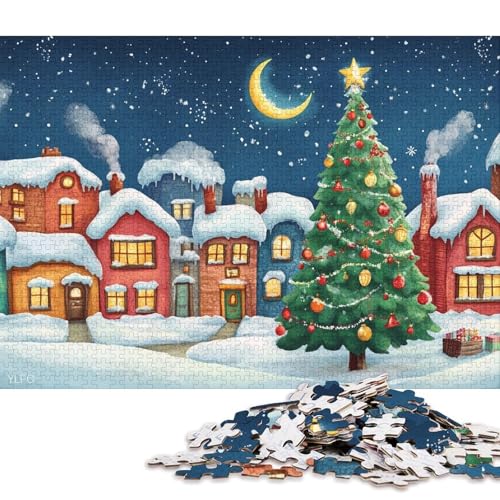 1000-teiliges Puzzle Weihnachtsstadt, kreatives quadratisches Puzzle für Kinder und Holzpuzzle, Spielzeug, Denkspiel, 1000 Teile (75 x 50 cm) von WXMMoney