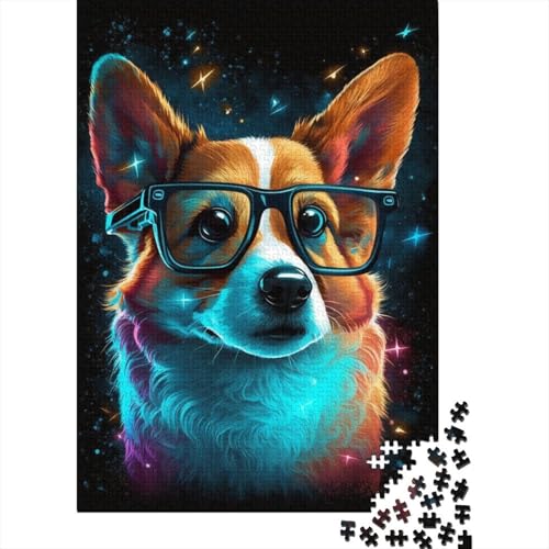 1000-teiliges Puzzle für Erwachsene mit Corgi-Brille, pädagogisches und geistiges Puzzle, lustiges Familienspiel, 1000 Teile (75 x 50 cm) von WXMMoney