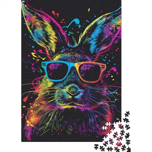 1000-teiliges Puzzle für Erwachsene mit Kaninchen mit Sonnenbrille, Holzpuzzle, pädagogisches Denkspiel, lustiges Familienspiel, 1000 Teile (75 x 50 cm) von WXMMoney