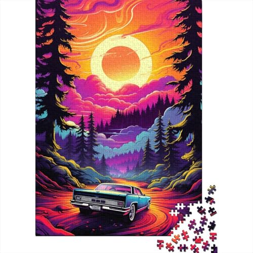 1000-teiliges Puzzle für Erwachsene mit Neonauto in der Natur, Holzpuzzle, pädagogisches Denkspiel, lustiges Familienspiel, 1000 Teile (75 x 50 cm) von WXMMoney