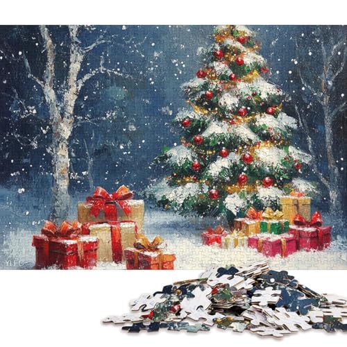 1000-teiliges Puzzle für Kinder, Ölgemälde, Weihnachtsbaum, kreatives quadratisches Puzzle für Kinder und Holzpuzzle, Lernspiel für Erwachsene (75 x 50 cm) von WXMMoney