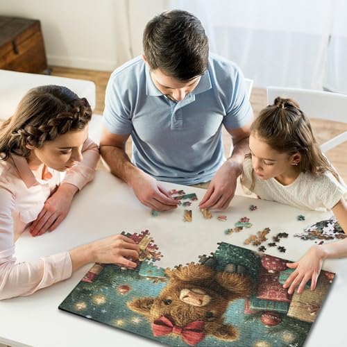 1000-teiliges Puzzle für Kinder, Weihnachtskuh-Quadrat-Puzzle für Kinder, Holzpuzzle-Spielzeug, Wanddekoration, 1000 Stück (75 x 50 cm) von WXMMoney