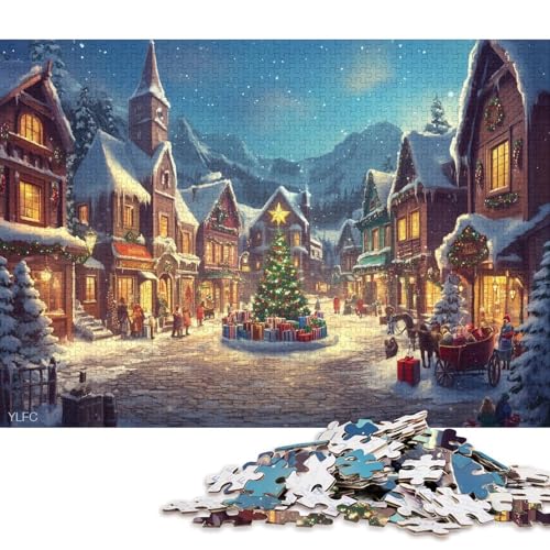 1000-teiliges Puzzle für Kinder, Weihnachtsstadt-Puzzle für Kinder, Holzpuzzle, pädagogisches Stressabbau-Spielzeug, Puzzle 1000 Teile (75 x 50 cm) von WXMMoney