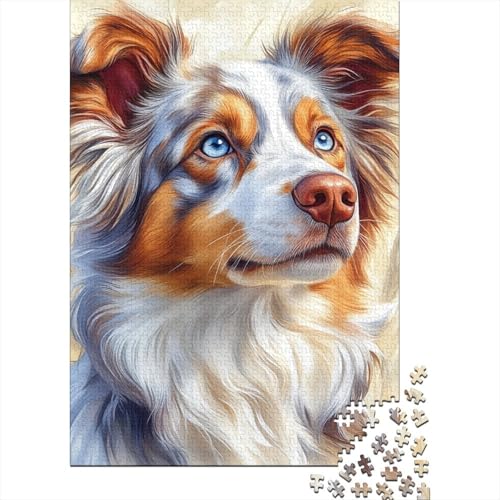 1000-teiliges Puzzle für Kinder, australischer Schäferhund, Holzpuzzle, herausforderndes Spielzeug-Puzzle für Kinder, 1000 Teile (75 x 50 cm) von WXMMoney