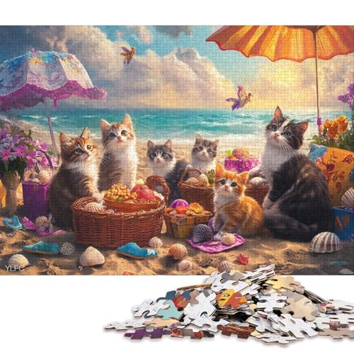 1000-teiliges Puzzle für Kinder, künstlerisches süßes Kätzchen, quadratische Puzzles für Kinder und Holzpuzzle, Lernspiel, 1000 Teile (75 x 50 cm) von WXMMoney