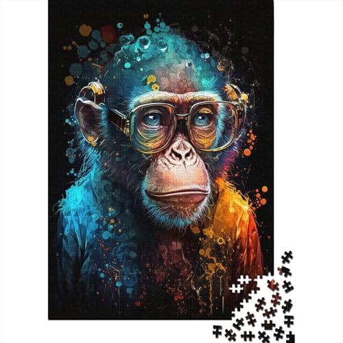 1000-teiliges Puzzle mit einem Affen mit Brille für Erwachsene, Holzpuzzle, pädagogisches Denkspiel, lustiges Familienspiel, 1000 Teile (75 x 50 cm) von WXMMoney