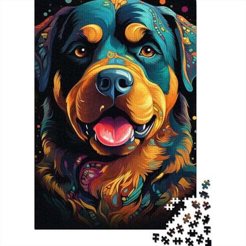 1000-teiliges Rottweiler-Puzzle für Erwachsene, farbenfrohes Holzpuzzle, pädagogisches Denkspiel, lustiges Familienspiel, 1000 Teile (75 x 50 cm) von WXMMoney