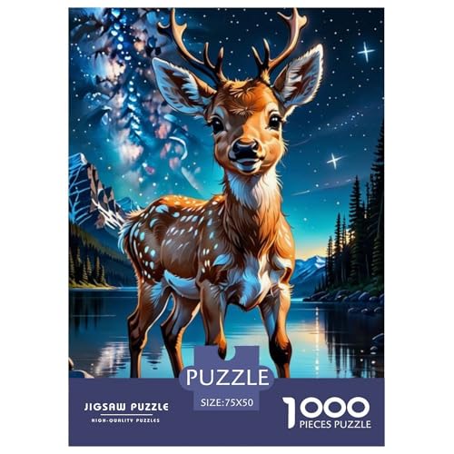 1000-teiliges künstlerisches Elch-Puzzle für Erwachsene Teenager, Holzpuzzle für Erwachsene, Heimdekoration, Puzzle-Spielzeug, 1000 Stück (75 x 50 cm) von WXMMoney