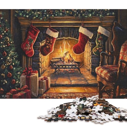 300-teiliges Puzzle, Weihnachtskamin, Puzzles für Kinder, Holzpuzzles, Lernspiele für Kinder und 300 Teile (40 x 28 cm) von WXMMoney