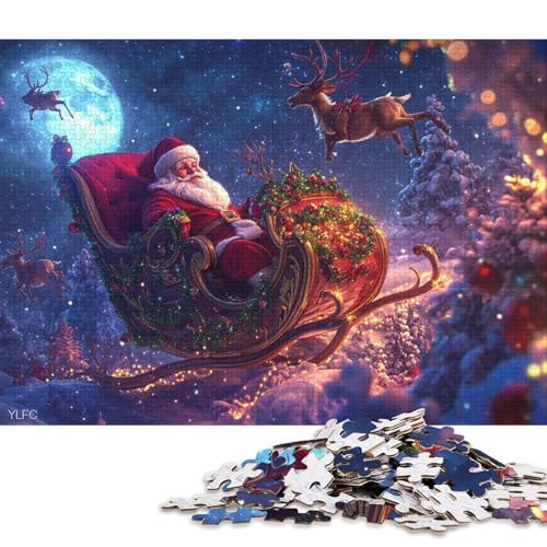 300-teiliges Puzzle, Weihnachtsmann reitet auf Rentieren, Fliegende Puzzles für Holzpuzzles, Lernspiel für Erwachsene, 300 Teile (40 x 28 cm) von WXMMoney