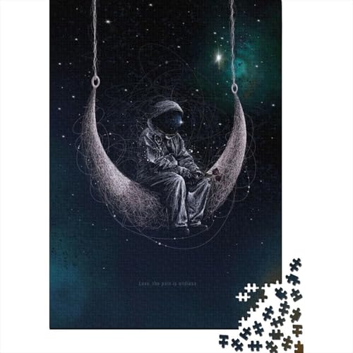 300-teiliges Puzzle „Trauriger Astronaut, Schaukel, Mond“ für Erwachsene und Teenager. Holzpuzzle für Erwachsene und Teenager. Lustiges Puzzle 300 Teile (40 x 28 cm) von WXMMoney