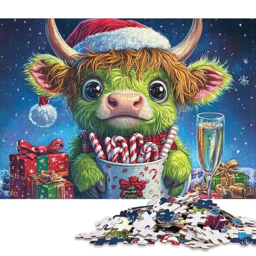 300-teiliges Puzzle Weihnachtskuh Kreatives quadratisches Puzzle für Kinder und Holzpuzzle Spielzeug Denkspiel 300 Teile (40x28cm) von WXMMoney