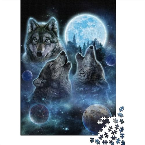 300-teiliges Puzzle für Erwachsene, DREI Wölfe und Vollmond, Dekompressionsspielzeug, Heimpuzzle, Spielpuzzle, interessantes, 300 Teile (40 x 28 cm) von WXMMoney