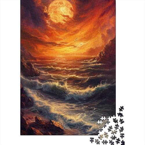 300-teiliges Puzzle für Erwachsene mit Sonnenuntergang über dem Meer, Holzpuzzle, pädagogisches Denkspiel, lustiges Familienspiel, 300 Teile (40 x 28 cm) von WXMMoney