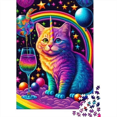 300-teiliges Puzzle für Kinder, Bunte Katzen, Holzbrett-Puzzle, Entspannungs-Puzzlespiele, Denksport-Puzzle, 300 Teile (40 x 28 cm) von WXMMoney