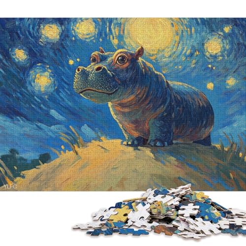 300-teiliges Puzzle für Kinder, künstlerisches Nilpferd-Quadrat-Puzzle für Kinder und Holzpuzzle, Lernspiel, 300 Teile (40 x 28 cm) von WXMMoney