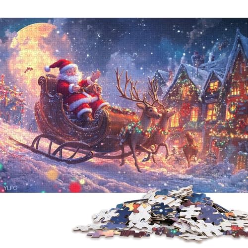 300-teiliges Puzzlespiel „Weihnachtsmann reitet auf Rentieren“, fliegendes Puzzle für Kinder, Holzpuzzle, Lernspiel, Herausforderungsspielzeug (40 x 28 cm) von WXMMoney