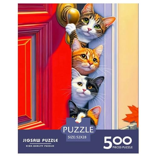 500-teiliges Art-Cat-Puzzle für Erwachsene, Holzpuzzles für Erwachsene und Teenager, Familienunterhaltungsspielzeug, 500 Teile (52 x 38 cm) von WXMMoney