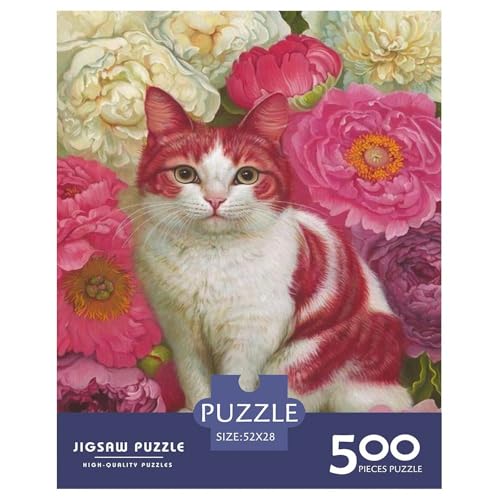 500-teiliges Kunst-Katzen-Puzzle für Erwachsene, schwierige Holzpuzzles für Erwachsene und Jugendliche ab 12 Jahren, 500 Teile (52 x 38 cm) von WXMMoney