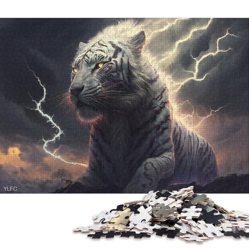 500-teiliges Puzzle, Fantasie-weißer Tiger, kreatives quadratisches Puzzle für Kinder und Holzpuzzle, Spielzeug, Denkspiel, 500 Teile (52 x 38 cm) von WXMMoney