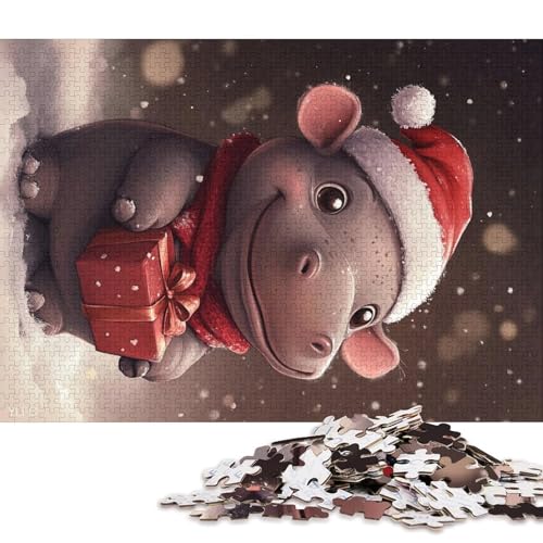 500-teiliges Puzzle, Weihnachts-Nilpferd, kreatives quadratisches Puzzle für Kinder und Holzpuzzle, Spielzeug, Denkspiel, 500 Teile (52 x 38 cm) von WXMMoney