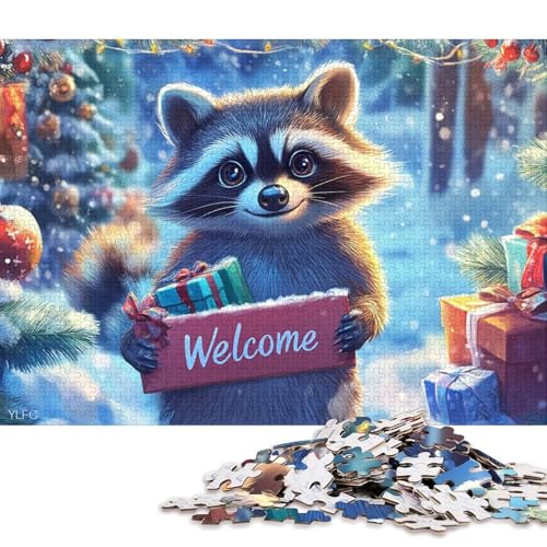 500-teiliges Puzzle, Weihnachts-Waschbär-Puzzle für Kinder und Holzpuzzle, Lernpuzzle, Familienspiel, 500 Teile (52 x 38 cm) von WXMMoney