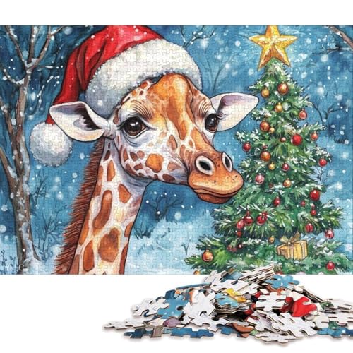 500-teiliges Puzzle, Weihnachtsgiraffe, kreatives quadratisches Puzzle für Kinder und Holzpuzzle, anspruchsvolles Spiel, 500 Teile (52 x 38 cm) von WXMMoney