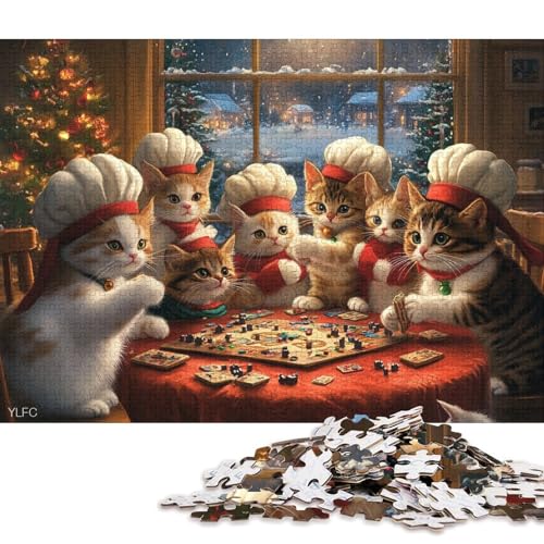 500-teiliges Puzzle, süße Weihnachtskatze, quadratische Puzzles für Kinder und Holzpuzzles, Familienaktivität, 500 Teile (52 x 38 cm) von WXMMoney