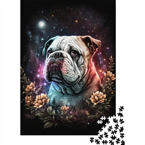 500-teiliges Puzzle „Bulldogge mit Blumen“ für Kinder, Holzbrett-Puzzle, Puzzle als Geschenk, 500 Teile (52 x 38 cm) von WXMMoney