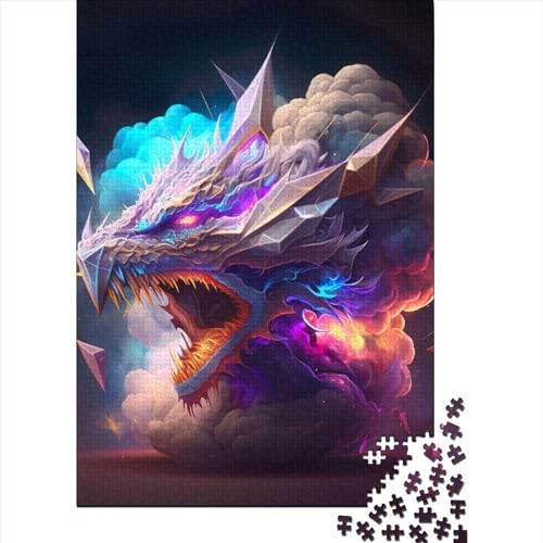 500-teiliges Puzzle „Drache im Rauch“ für Erwachsene, Teenager, Puzzles, Holzpuzzles, Lernspiel, Herausforderungsspielzeug, 500 Stück (52 x 38 cm) von WXMMoney