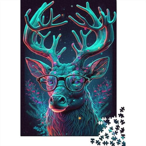 500-teiliges Puzzle „Kosmischer Hirsch mit Brille“, Puzzle für Kinder, Brettpuzzle, anspruchsvolles Spiel, 500 Teile (52 x 38 cm) von WXMMoney