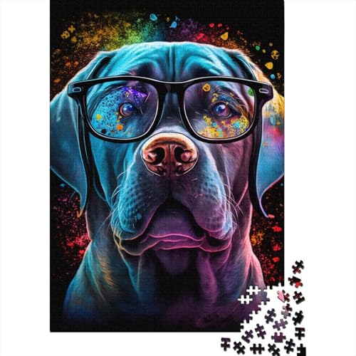 500-teiliges Puzzle „Labrador mit Brille“ für Kinder, Puzzle, Lernspielzeug, 500 Stück (52 x 38 cm) von WXMMoney