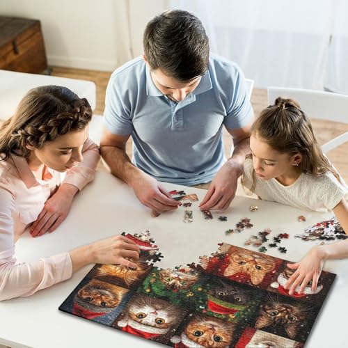 500-teiliges Puzzle „Weihnachtskätzchen“, kreatives quadratisches Puzzle für Kinder und Holzpuzzle, anspruchsvolles Spiel, 500 Teile (52 x 38 cm) von WXMMoney