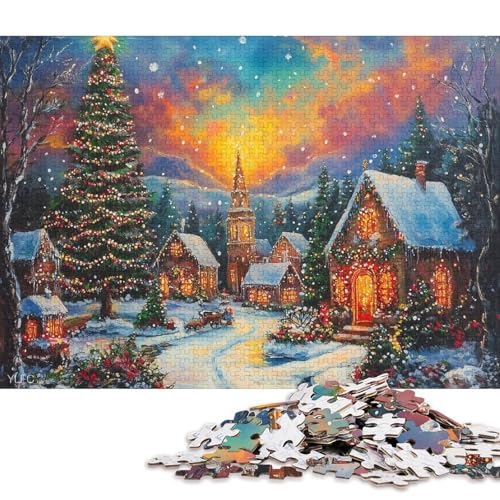 500-teiliges Puzzle „Weihnachtsstadt“, kreatives quadratisches Puzzle für Kinder und Holzpuzzle, Spielzeug, Denkspiel, 500 Teile (52 x 38 cm) von WXMMoney