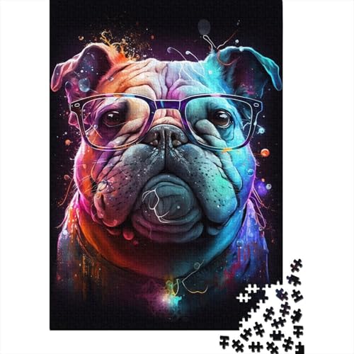 500-teiliges Puzzle für Erwachsene, Bulldogge mit Brille, Puzzles für Kinder, Puzzles 500-teilig, Spielspielzeug für Kinder, Familienpuzzles, Geschenk, 500 Stück (52 x 38 cm) von WXMMoney