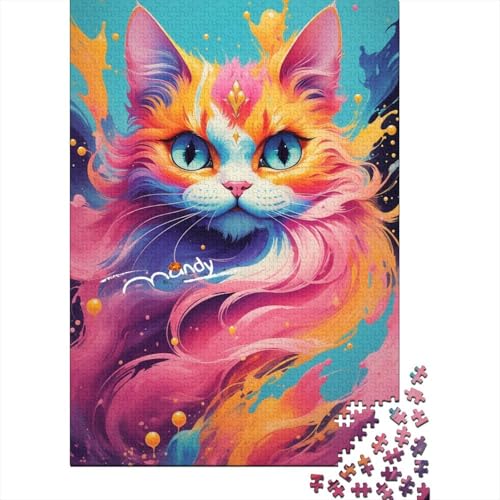 500-teiliges Puzzle für Erwachsene, Bunte Katzenkunst, Puzzles für Kinder, Puzzles 500-teiliges Spielspielzeug für Kinder, Familienpuzzles, Geschenk, 500 Stück (52 x 38 cm) von WXMMoney