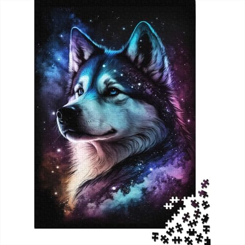 500-teiliges Puzzle für Erwachsene mit Galaxie-Weltraum-Husky, Holzpuzzle, pädagogisches Denkspiel, lustiges Familienspiel, 500 Teile (52 x 38 cm) von WXMMoney