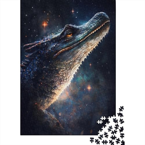 500-teiliges Puzzle für Kinder, Galaxie-Krokodil, quadratische Puzzles für Kinder und Holzbrett-Puzzles, Lernspiel, Herausforderungsspielzeug, 500 Stück (52 x 38 cm) von WXMMoney