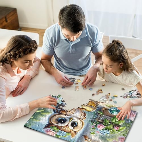 500-teiliges Puzzle für Kinder und Fantasie, süße Eulen-Puzzles für Kinder und Holzpuzzles, Lernspiele für Kinder und 500 Teile (52 x 38 cm) von WXMMoney