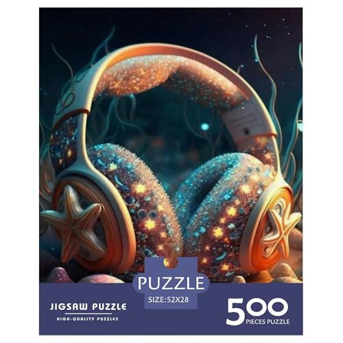 500-teiliges künstlerisches Kopfhörer-Puzzle für Erwachsene, schwierige Holzpuzzles, Puzzles für Erwachsene, Lernspiel, Herausforderungsspielzeug, 500-teilig (52 x 38 cm) von WXMMoney