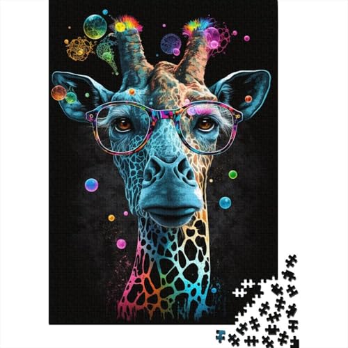 500-teiliges rechteckiges Puzzle für Kinder, Galaxie-Giraffe mit Brille, kreatives Puzzle, Herausforderungsspielzeug, Puzzles für Kinder, 500 Stück (52 x 38 cm) von WXMMoney