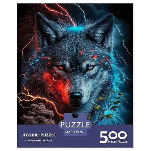 Animal Art Wolf 500-teiliges Holzpuzzle für Erwachsene, Puzzle, Lernspiel, Herausforderungsspielzeug, 500 Stück (52 x 38 cm) von WXMMoney