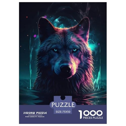 Animal Art Wolf Holzpuzzle 1000 Teile Puzzle für Erwachsene Lernspiel Herausforderung Spielzeug Heiligabend Geschenke 1000 Stück (75x50cm) von WXMMoney