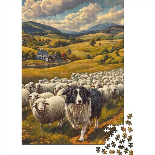 Border Collie Puzzle 1000 Holzpuzzles Kinder Puzzle Familienspiel Spielzeug 1000 Teile (75x50cm) von WXMMoney